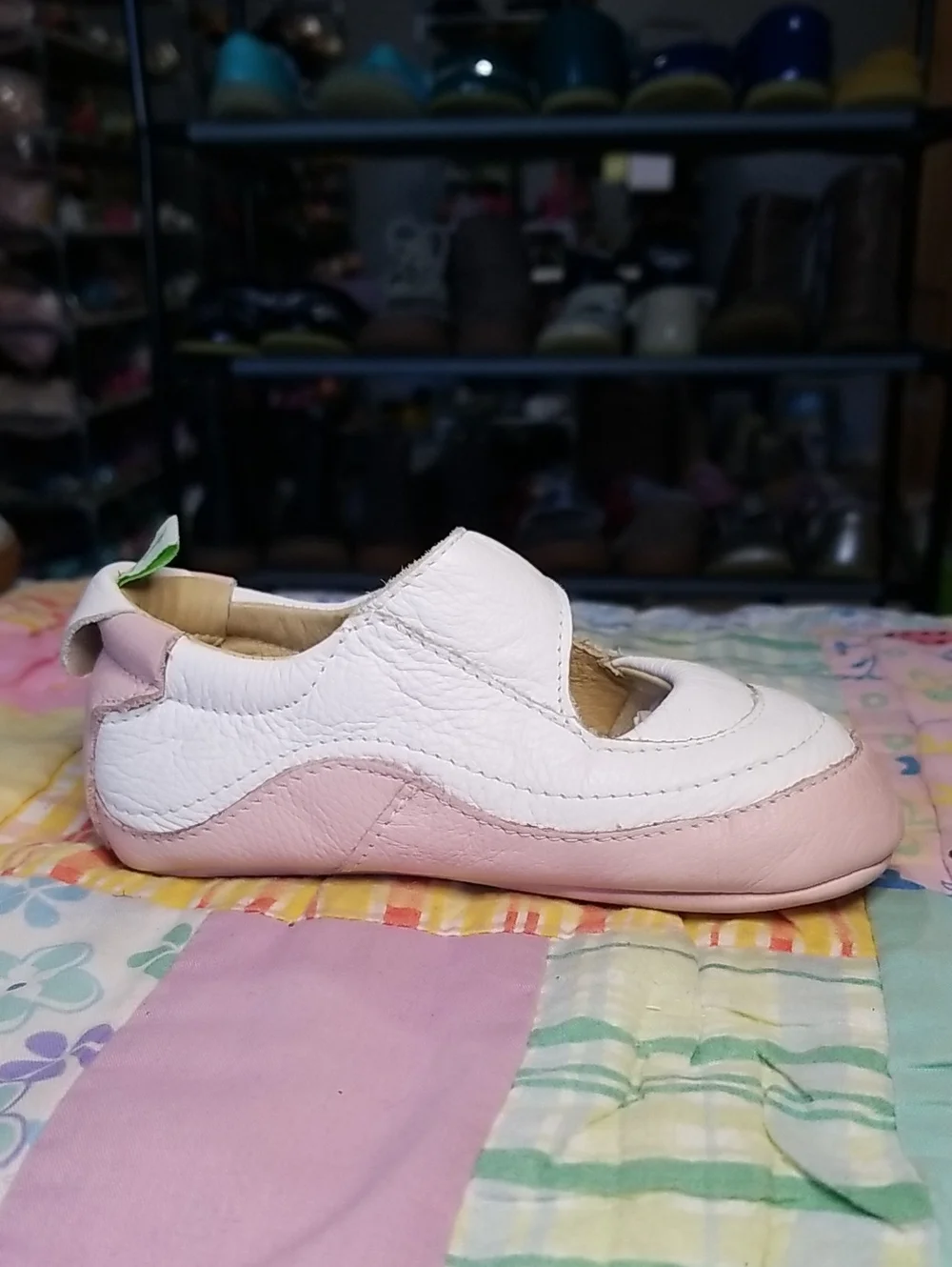 Tip Toey Joey White & Pink Leather Mary Jane Baby Shoes Size 8 EURO 24 18-24 M